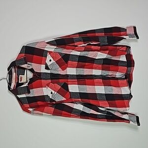 Levi's medium red ans gray plaid button down long sleeve shirt